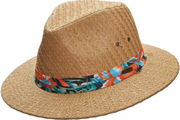 Topi Panama dengan Pita Berpola Tropis